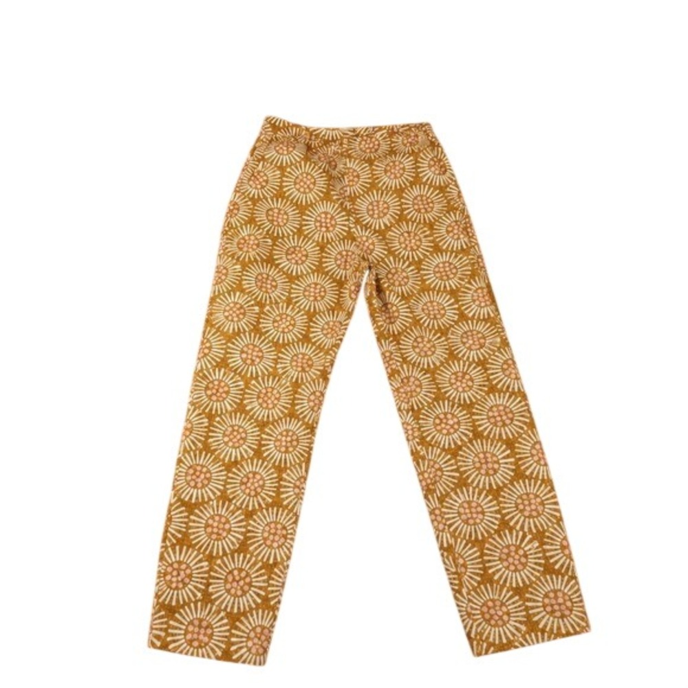 Handmade Etsy Mustard Yellow Pink Floral Sunburst High Waist Straight Leg Pants